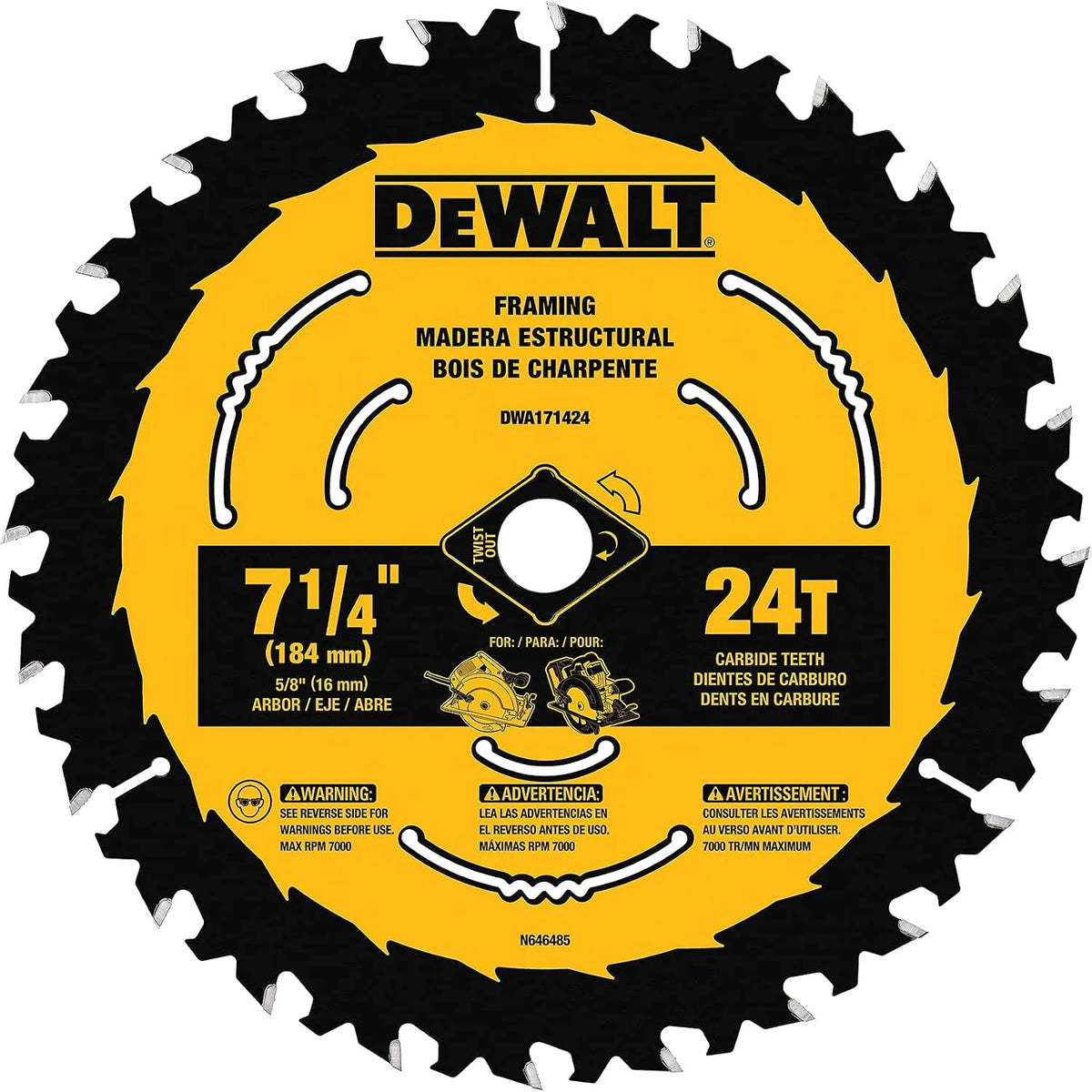 DEWALT Circular Saw Blade, 7 1/4 Inch, 24 Tooth, Wood Cutting (DWA171424B10), 10 Count (Pack of 1)