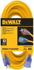 DEWALT 50 Foot 12/3 SJTW Lighted Extension Cord - Heavy Duty Outdoor, Waterproof, Weatherproof, Heat & Corrosion Resistant Industrial Strength Light Up Prong Outlet Plug Power Cord