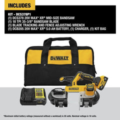 DEWALT 20V MAX XR Bandsaw, Brushless Motor, Portable and Cordless, 3-3/8 Inch Cut Capacity, 5Ah Battery and Charger Included (DCS378P1)