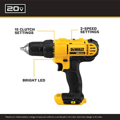 DEWALT 20V Max Cordless Drill Driver Set, 2 Speed, High Performance Motor, Includes 2 XR 1.3Ah Li-Ion Batteries, Charger and Contractor Bag (DCD771C2)