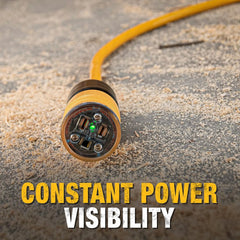 DEWALT 100 Foot Extension Cord Lighted Click-to-Lock 12/3 SJTW - Heavy Duty Outdoor, Weatherproof, Heat & Corrosion Resistant Industrial Strength Light Up Three Prong Outlet Plug Power Cord