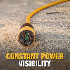 DEWALT 50 Foot Extension Cord Lighted Click-to-Lock 10/3 SJTW - Heavy Duty Outdoor, Waterproof, Weatherproof, Heat & Corrosion Resistant Industrial Strength Light Up Three Prong Outlet Plug Power Cord